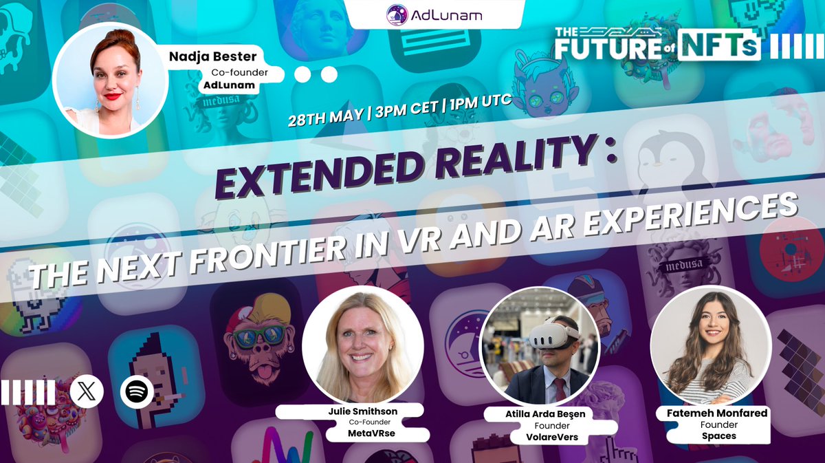 This week on #TFoN, AdLunam welcomes some incredible guests: ♦️ @juliesmithso, Web3 Designer at @MetaVRse & Co-Founder of XR Women ♦️ Atilla Arda Beşen, Founder of @VolareVers ♦️ @Thearchi_nft, Founder and Chief Metaverse Architect at @spacesdao Hosted by #AdLunam co-founder