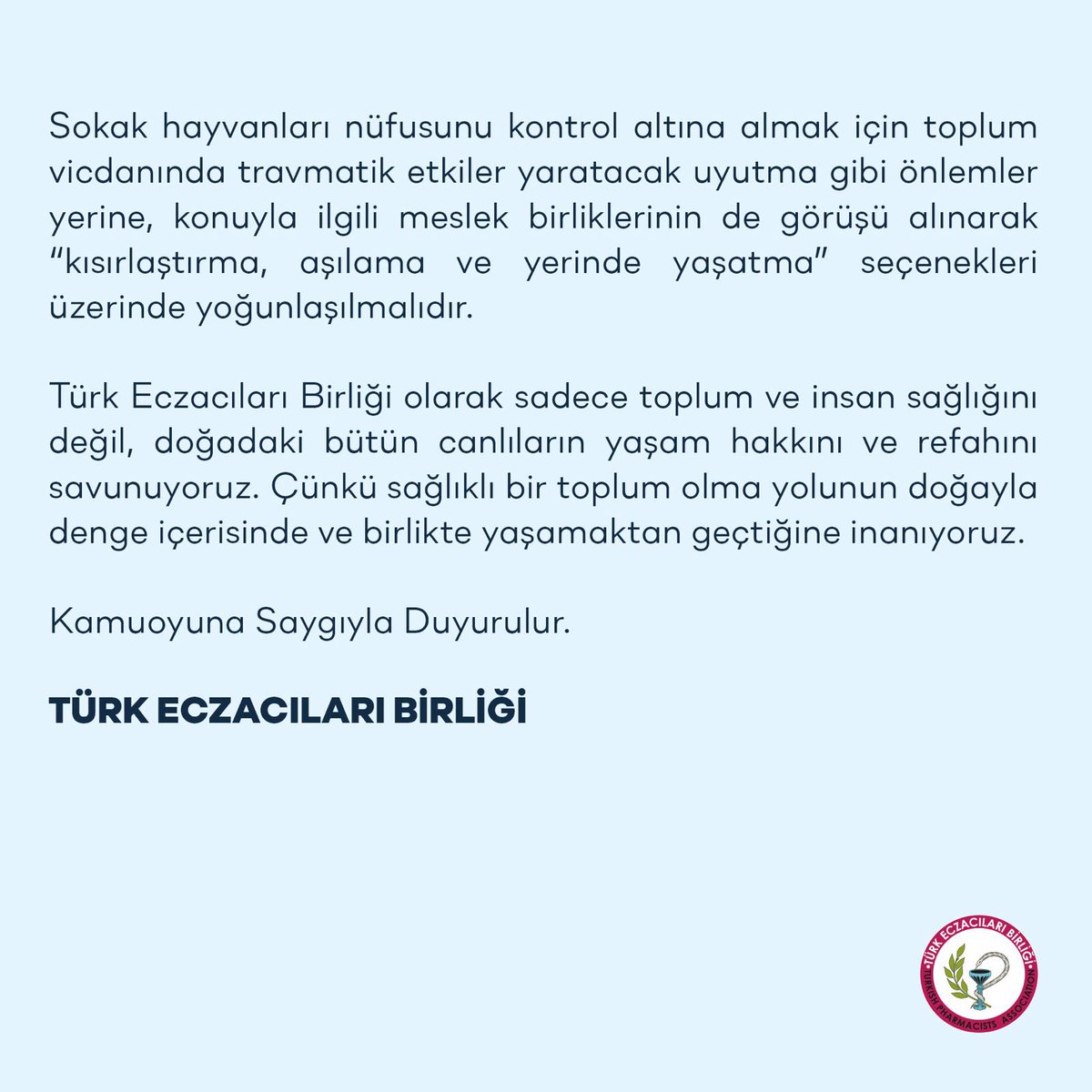 SOKAK HAYVANLARINI UYUTMA ÖNERİSİNE KARŞIYIZ, YAŞATMAKTAN YANAYIZ
 
Hayvanları Koruma Kanunu’na yeni hükümler getirecek bir değişiklik teklifinin hazırlandığı, teklifin yasalaşması halinde sokak hayvanlarının uyutulması da dahil olmak üzere bir dizi yeni uygulamanın yürürlüğe