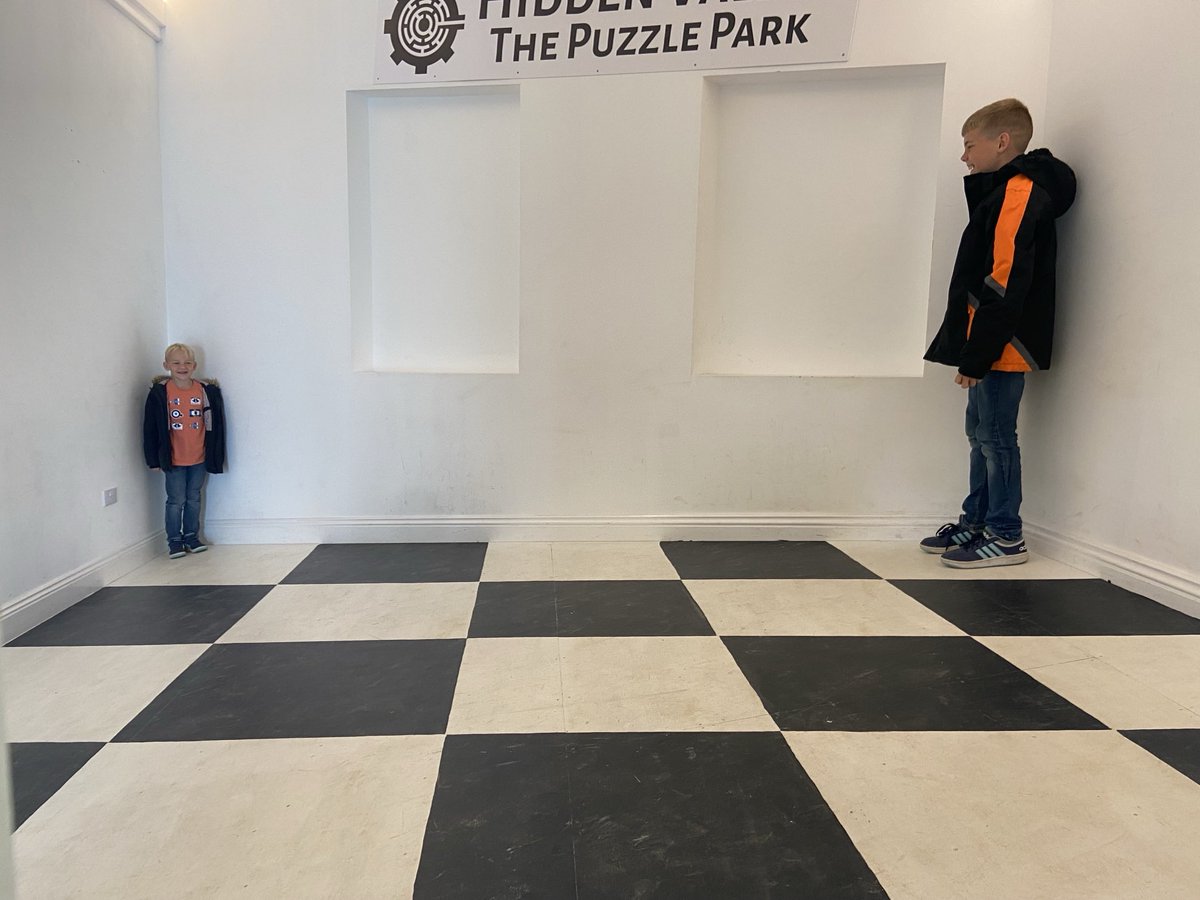The Ames Room at Hidden Valley Launceston is the funniest thing ever. Boys are stood a couple of metres away from each other in the same room. But the perspective is changed by clever slopes and offset floor squares. Brilliant fun.