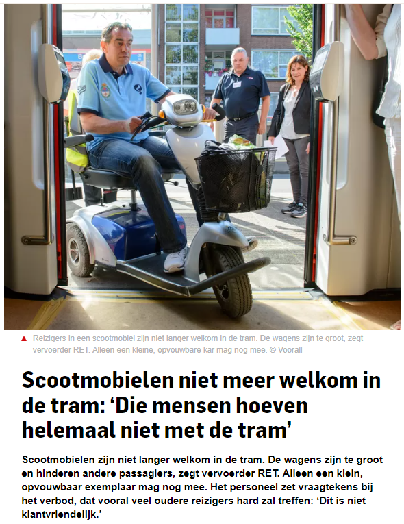 'Die mensen hoeven helemaal niet met de tram' 

Nou lekker inclusief bezig <a href="/RETRotterdam/">RET</a>! Echt niet OK dat RET mensen die afhankelijk zijn van een hulpmiddel gaat uitsluiten van OV. 

Bovendien, je zal maar naar het SFG moeten voor een afspraak.
