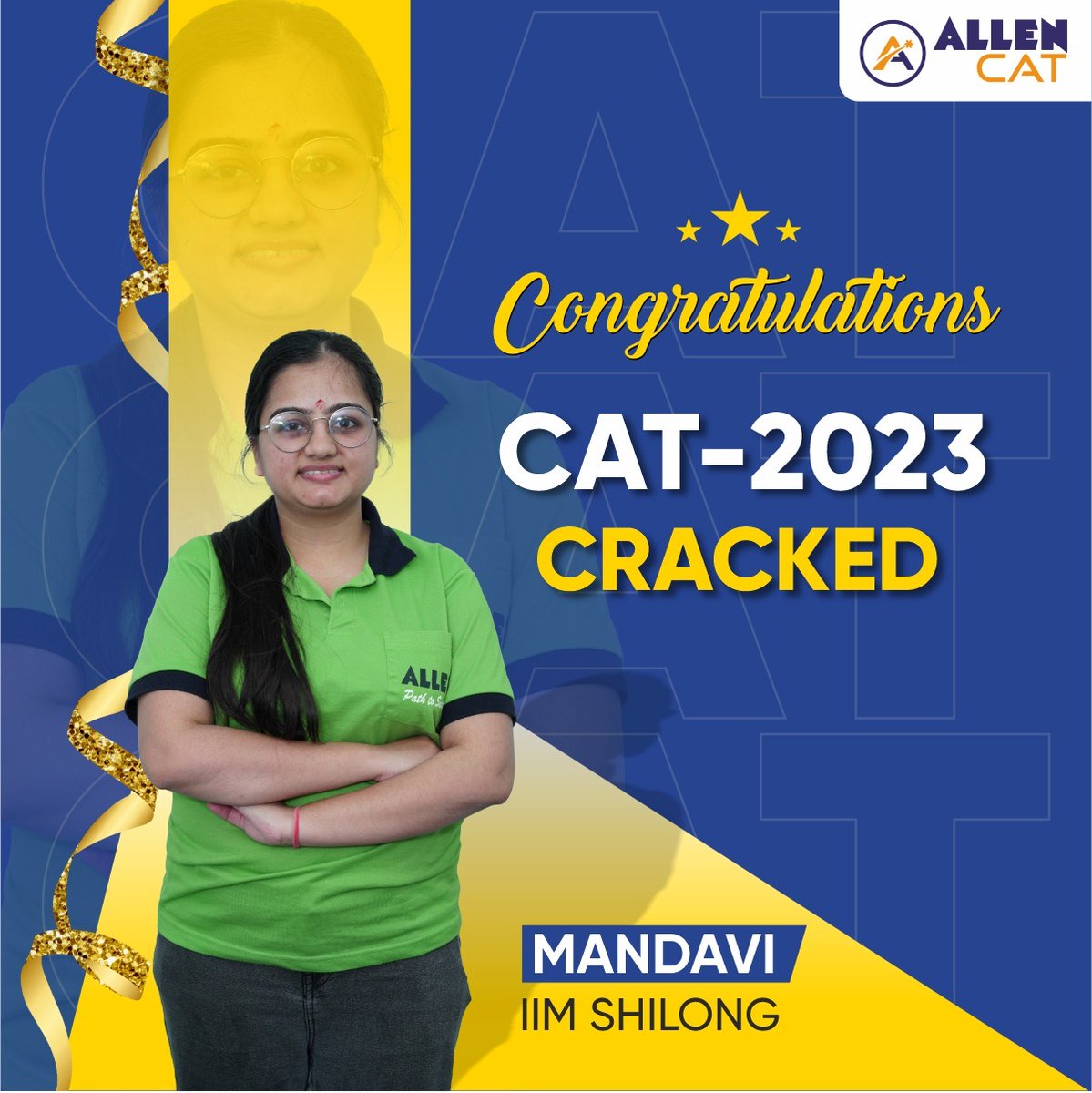 Exciting news! ALLEN ACE student Mandavi has secured admissions at #IIMShillong.

🎉#Congratulations to our students for their dedication and hard work!

🏆At ALLEN ACE, we're honored to play a part in our students' success stories.

 #iimbodhgaya #catexam 
 #ALLENHaiTohMumkinHai