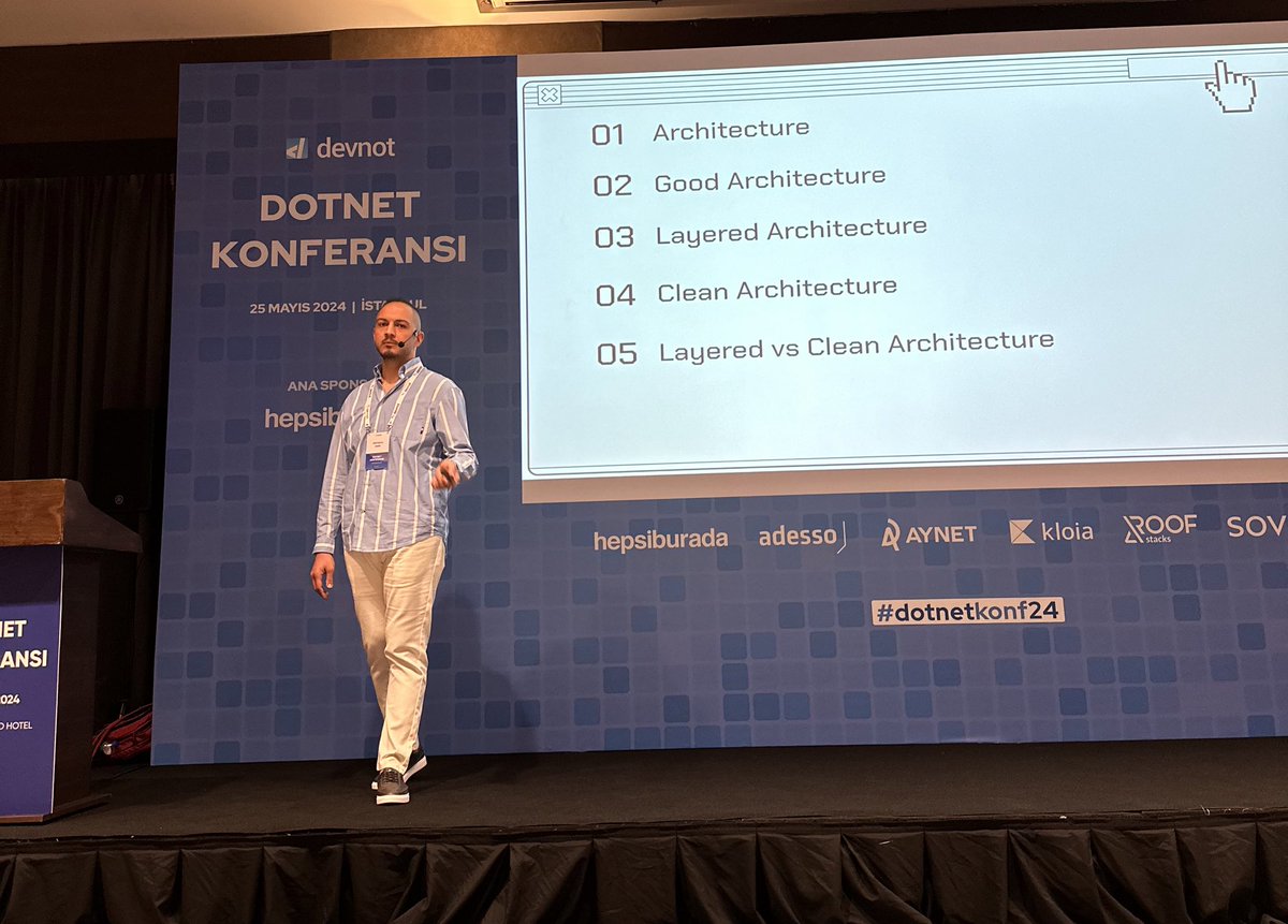GDGIstanbul's tweet photo. Ekibimizden @onsafak Dotnet Konferansı’nda “Clean Architecture with .Net 8“ konusuyla sahnede 🎉 
@devnot_ 

#dotnetkonf24 #gdgistanbul https://t.co/YzAWpe9yVs