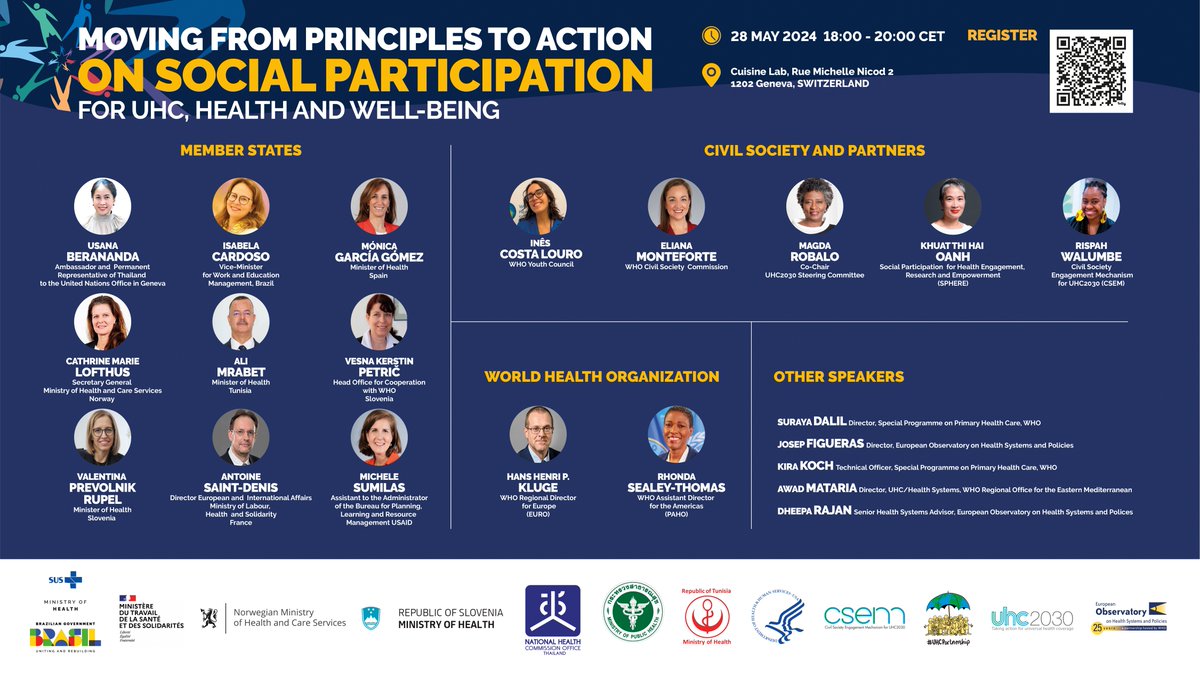 ⏰Soon Our new #Eurohealth on #socialparticipation will be launched during this #WHA77 side-event, held on 28 May at 18:00 in Geneva: eurohealthobservatory.who.int/news-room/even… 📚🔎 eurohealthobservatory.who.int/publications/e… @UHC2030 @WHO @WHO_Europe @WHOEMRO @CSOs4UHC @pahowho @USAID @MinZdravje @sanidadgob #UHC