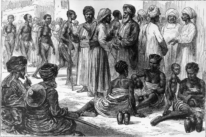 History of slavery in the Muslim world: In his book, 'Slaves and Slavery', Duncan Clarke defines slavery as “the reduction of fellow human beings to the legal status of chattels. The word ‘slave’ and its cognates in most modern European languages is derived from ‘sclavus’