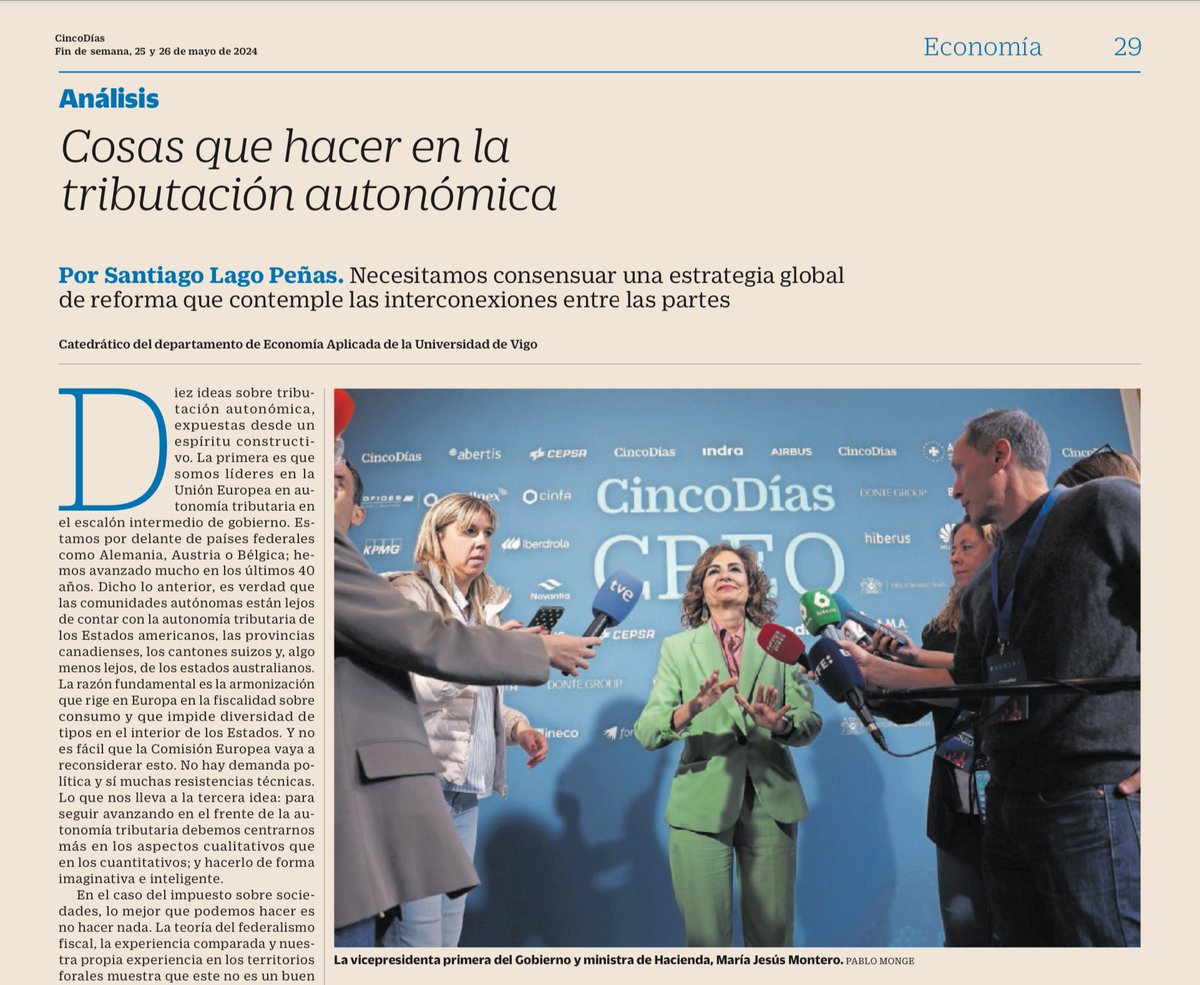 Hoy escribo en ⁦@CincoDiascom⁩ y ⁦@elpais_economia⁩ al hilo de mi intervención está semana en el III Foro de fiscalidad de ⁦@EsadeEcPol⁩ que coordinan ⁦@frdelatorre⁩ y ⁦@toniroldanm⁩