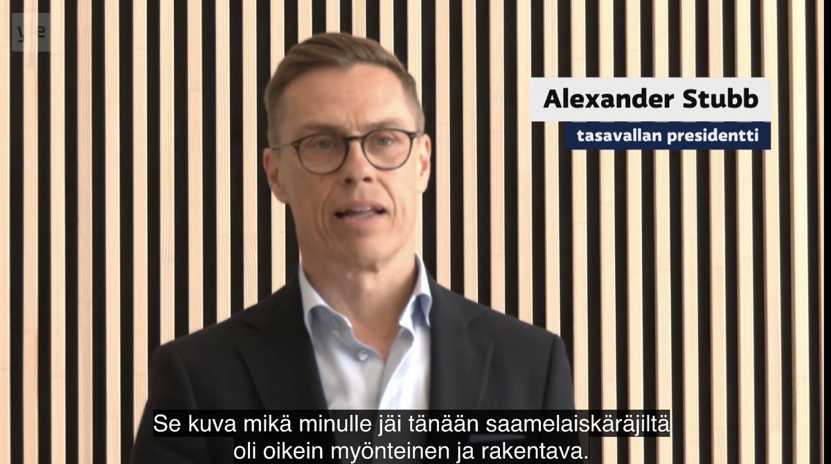 Kuunnelkaapa presidentti .@alexstubb|in Inarin-tiedotustilaisuuden alku. Milloin olette kuulleet näin kunnioittavaa, rakentavaa ja positiivista puhetta #saamelaiset|asioista tämän tason politiikolta? Todellista arvojohtajuutta ❤️💙💚💛 Giitu, kiitos, tack! is.fi/politiikka/art…