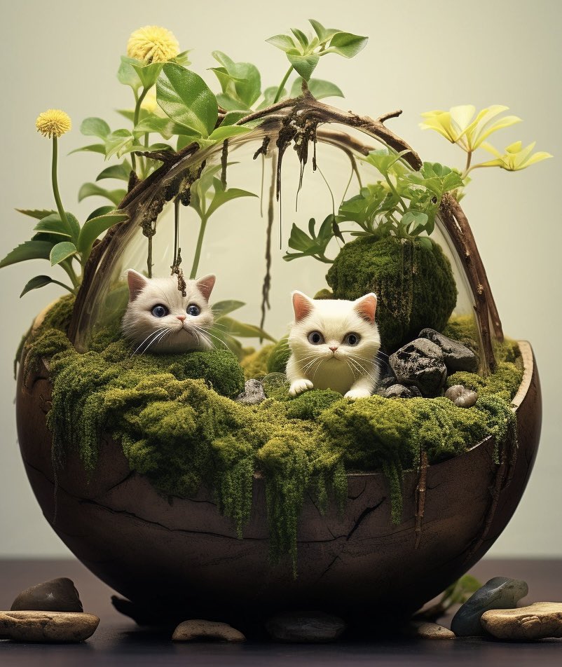 Cats Kokedama Art #Caturday #MidjourneyAI #AIartCommunity