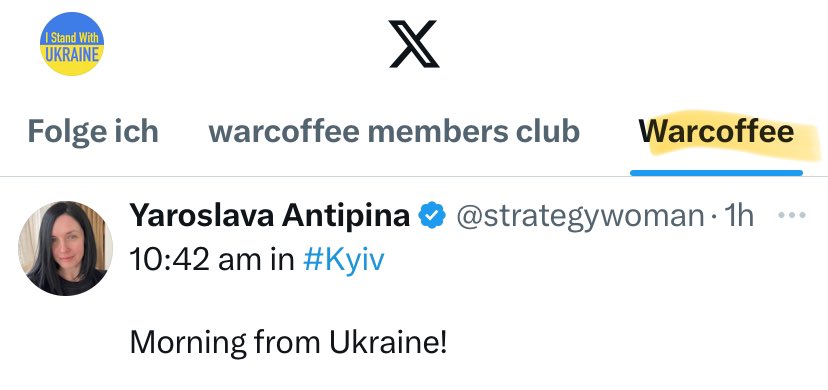 @strategywoman #warcoffee friends:
If your X timeline is a mess and you miss Yaras posts:

Go to your own profile
> lists > create (private) list „warcoffee“
and add @strategywoman account to the list

Instead of „for you“ or „following“ tap on your „warcoffee“ list and see only Yaras posts.