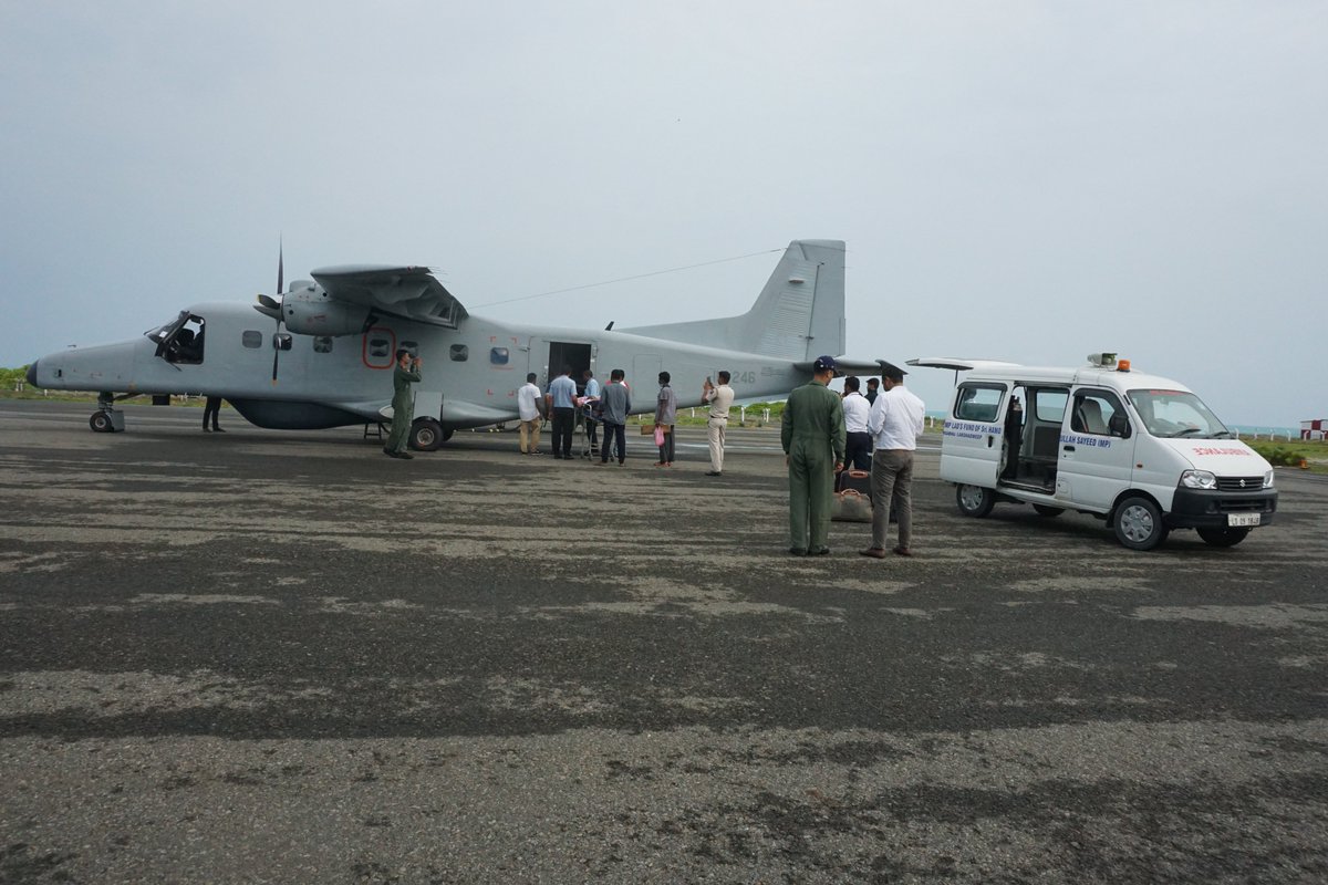 Agatti Airport  extended  its support to  carry out  the  medical evacuation  mission  of  Indian  Navy,  early  today morning.