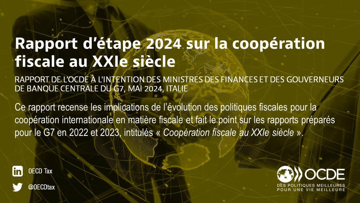 Ce matin, j'ai informé les ministres des Finances du #G7 des progrès réalisés dans le programme de réforme fiscale internationale à deux piliers. J’ai également présenté au #G7 un rapport sur la coopération fiscale. ➡️ oe.cd/5yo