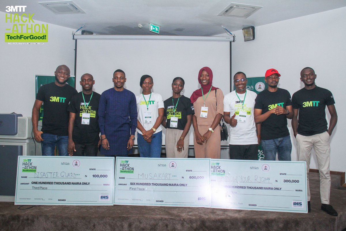 Ayaba06's tweet photo. My amazing team, Team #MUSAKART (representing #FCT), emerged victorious at the #3TT Regional Hackathon!
Special thanks to Minister @bosuntijani, @IHSTowers, @NITDANigeria, @seedbuildersng and everyone who made this hackathon a transformative experience for all the fellows. https://t.co/Ld4t8iQDGM