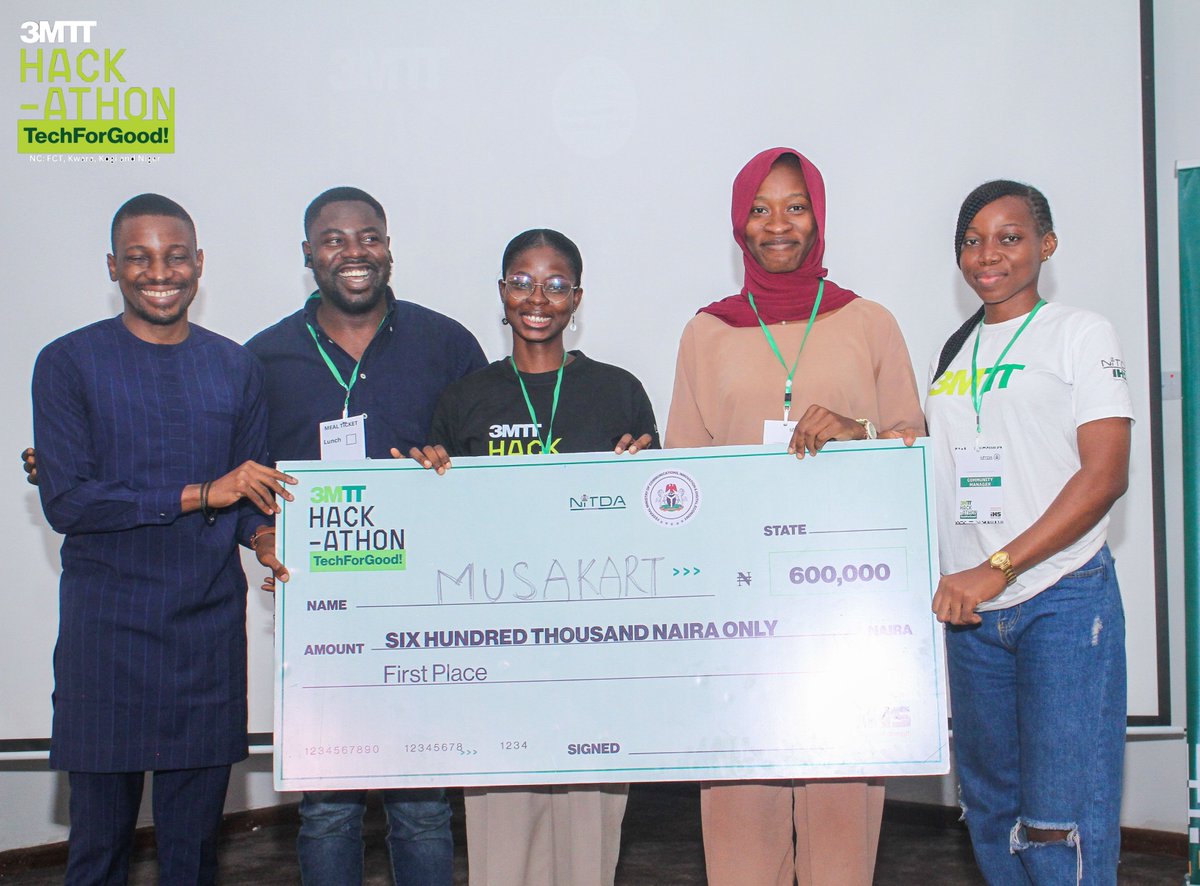 Ayaba06's tweet photo. My amazing team, Team #MUSAKART (representing #FCT), emerged victorious at the #3TT Regional Hackathon!
Special thanks to Minister @bosuntijani, @IHSTowers, @NITDANigeria, @seedbuildersng and everyone who made this hackathon a transformative experience for all the fellows. https://t.co/Ld4t8iQDGM