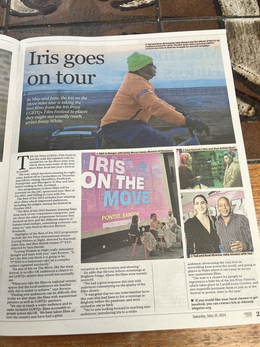 Diolch @Jen_L_White for this lovely feature in The Western Mail today. If you would like to attend any of the screenings, please visit our website @irisprize @BerwynR @gavaber #IrisOnTheMove #IrisArGrwydr