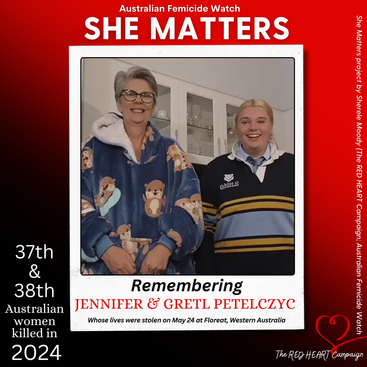 ❤️SHE MATTERS: JENNIFER & GRETL PETELCZYC!❤️ For as long as men have been committing violence against women, women have been offering shelter, safety and support for women escaping that violence. And now we can't even support our mates, without being killed. Jennifer Petelczyc