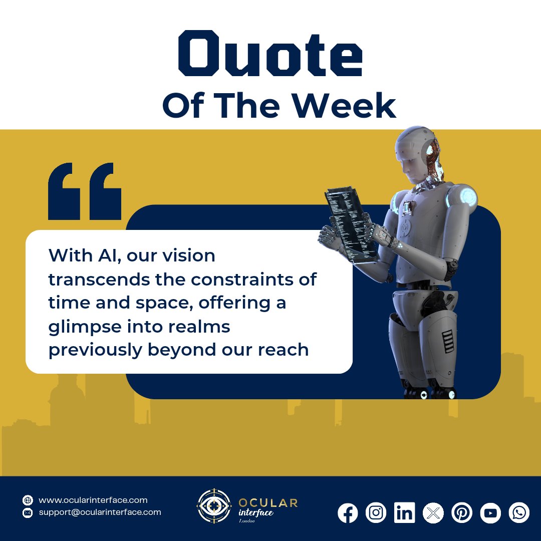 Quote of the Week 

At OCULAR Interface, we are pushing the boundaries of what is possible with cutting-edge AI technology. 

🔗 ocularinterface.com

#AI #VisionScience #Innovation #OCULARInterface #FutureTech #QuoteOfTheWeek #AIinHealthcare