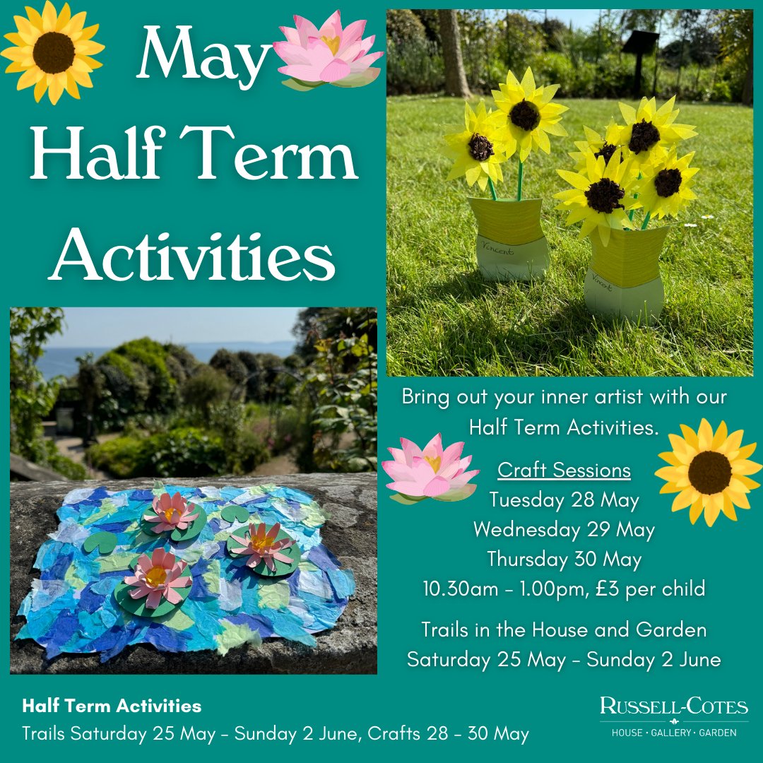 Calling All Budding Artists! This Half Term, unleash your creativity at the Russell-Cotes!

Join us for craft sessions, 28 - 30 May from 10.30am - 1.00pm (no booking needed!) for just £3 per child.

#RussellCotes #HalfTermActivities #KidsFun #AlbertdeBelleroche