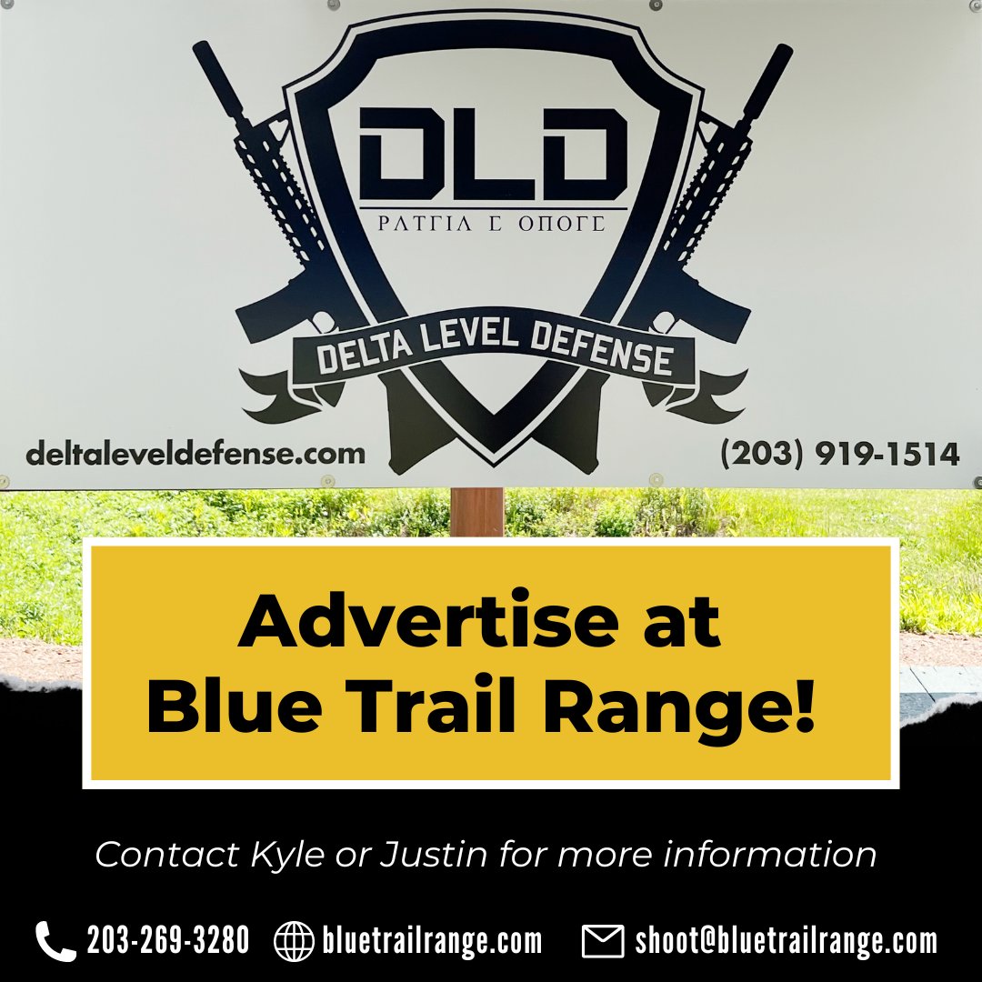 Attention business owners! 🎯 Ready to elevate your brand? Advertising at Blue Trail Range is a breeze, from start to finish. Contact Kyle or Justin at 203-269-3280 for a seamless experience and to showcase your business to our community. 💼✨ #AdvertiseWithUs #BoostYourBrand