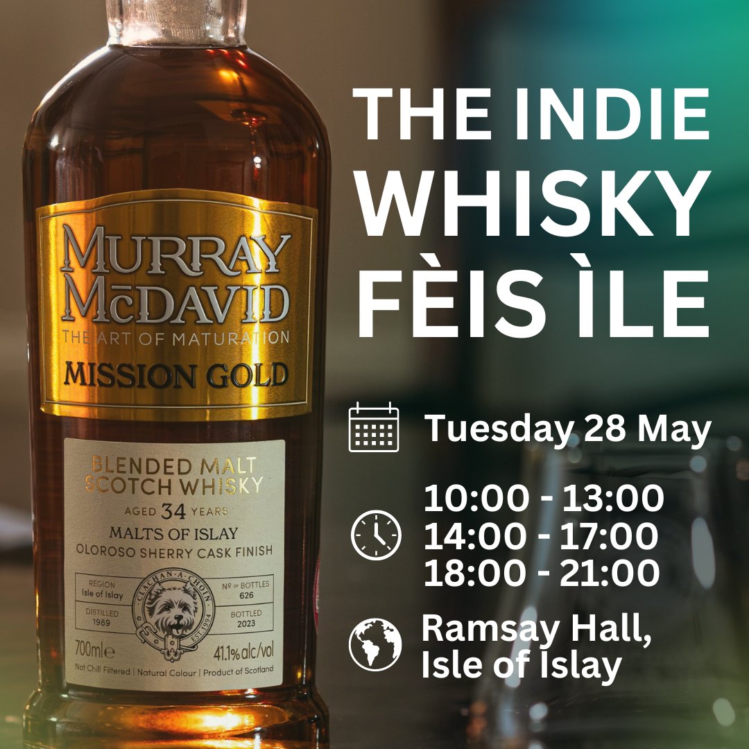 We are thrilled to be heading to #TheIndieWhiskyFèisÌle on the Isle of Islay next week! 🎉 

With a record number of exhibitors, this is one #whiskyevent you don't want to miss! 

Joining us for a #dram? 🥃😄

ow.ly/iaWZ50RTRb8

#MurrayMcDavid #Whisky #ArtofMaturation