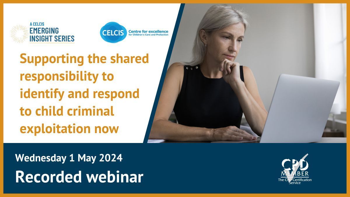 The recording is now available of our latest @CELCIStweets Emerging Insights Series webinar, which highlighted some of the complex challenges around multi-agency partnerships being able to identify and respond to the criminal exploitation of children: buff.ly/4dQtwCn