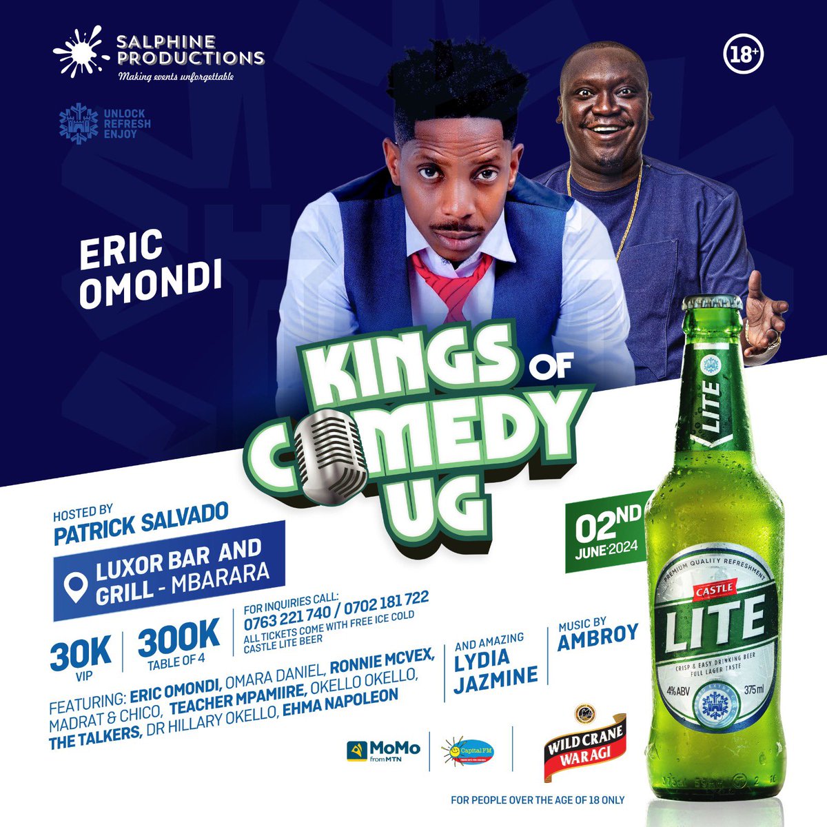 There’s nothing in the world so irresistibly contagious as laughter and good humor and guess what? My Mbarara peeps, you can’t afford to miss the hilarious @ericomondi_ from Kenya on 2nd June @LuxorBarMbra with the #KingsOfComedyUG, book your table now!!!