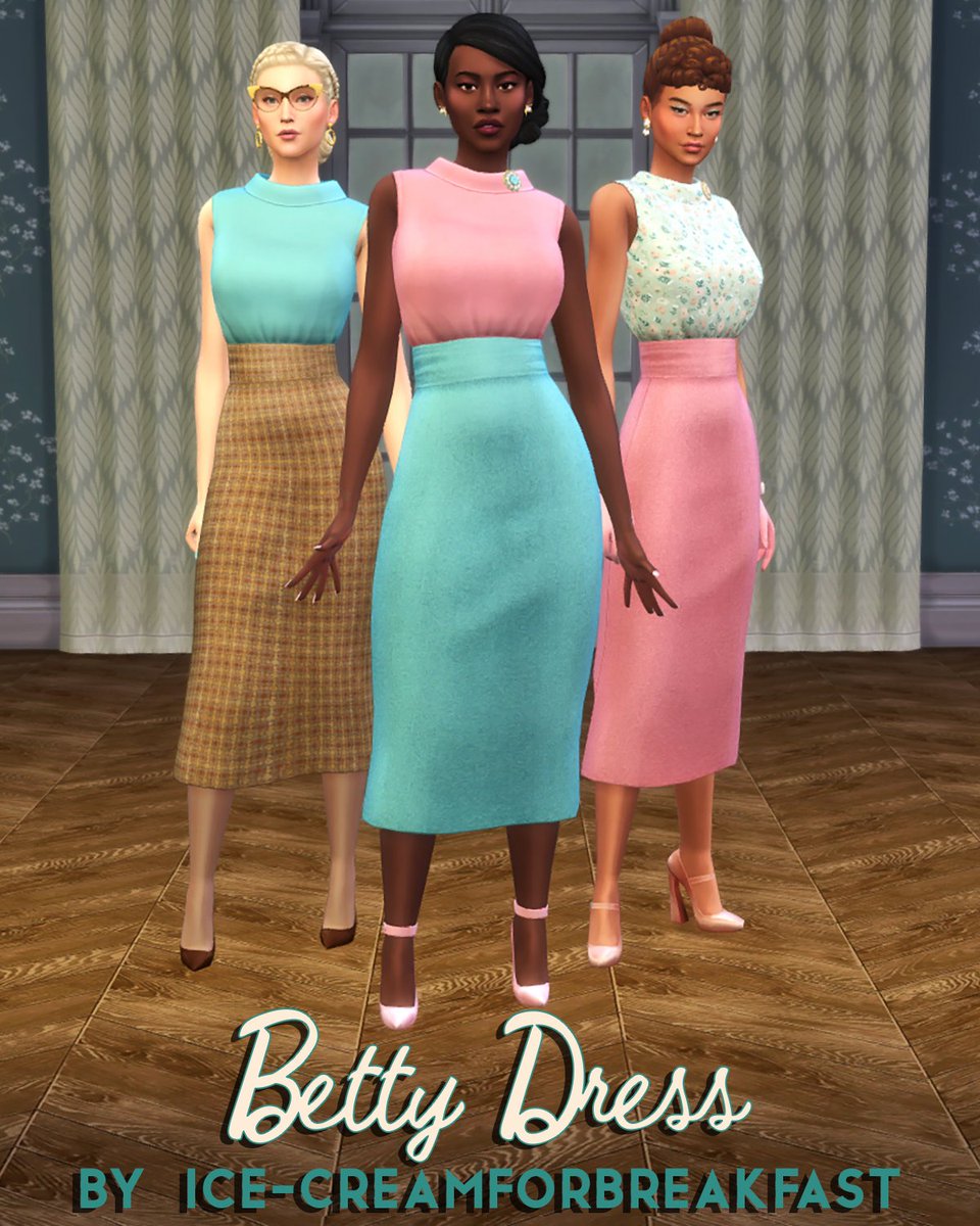 Free Download - 🔗in bio. A blouse and skirt combo inspired by looks from the late 50s and early 60s. Comes with an optional brooch and overlays for the skirt.

Outfit:
55 Swatches
55 Overlay Swatches
4810 Polys

Brooch:
38 Swatches
208 Polys

#ts4 #ts4cc #thesims4 #thesims