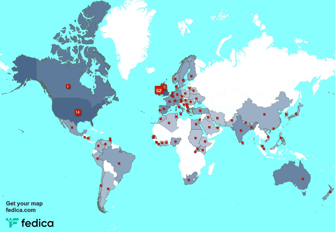 I have 10 new followers from Ireland, and more last week. See fedica.com/!22Q11_Ireland