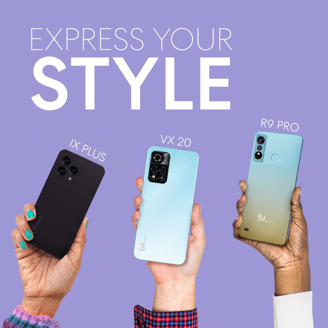 MobicelSA's tweet photo. Dare to express your style. With Mobicel, your possibilities are limitless. 💡 #IXPlus #R9Pro #VX20 https://t.co/h9VpdA4Qpm
