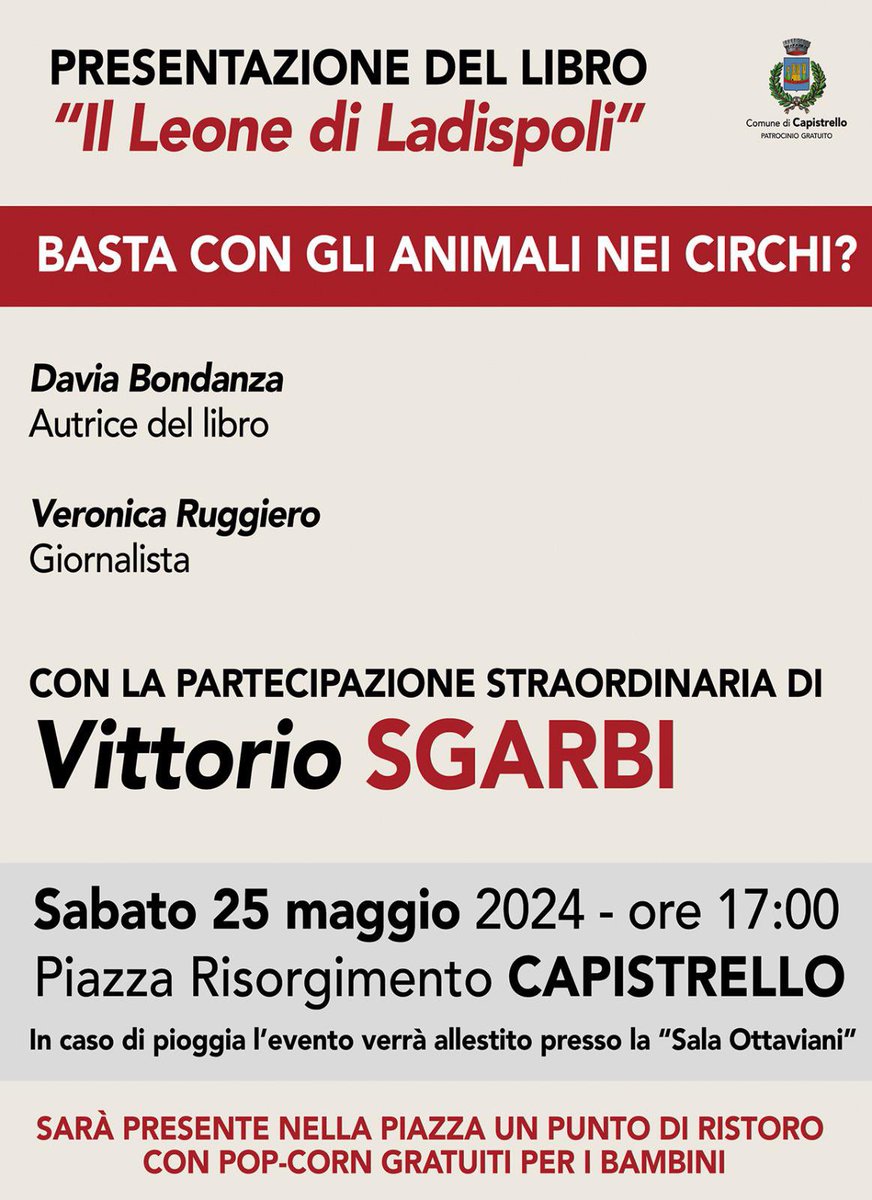 Oggi sabato 25 maggio alle 17,00 sarò in Piazza Risorgimento a Capistrello (L’Aquila).  @stampasgarbi @AnsaAbruzzo