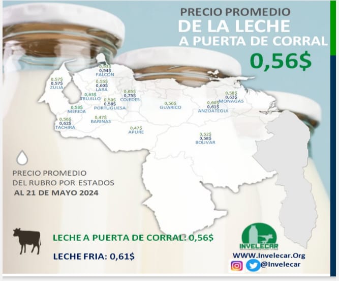 PRECIO PROMEDIO DE LA LECHE DE VACA A PUERTA DE CORRAL. REPORTE DETALLADO POR ESTADO

Fuente: Instituto venezolano de la leche y la carne @INVELECAR

Boletín número 213. Semana 21 2024, del #15May al #21May

#Venezuela #Ganadería #Precios #Leche  #AgroEconomía #CampoCafeCiudad