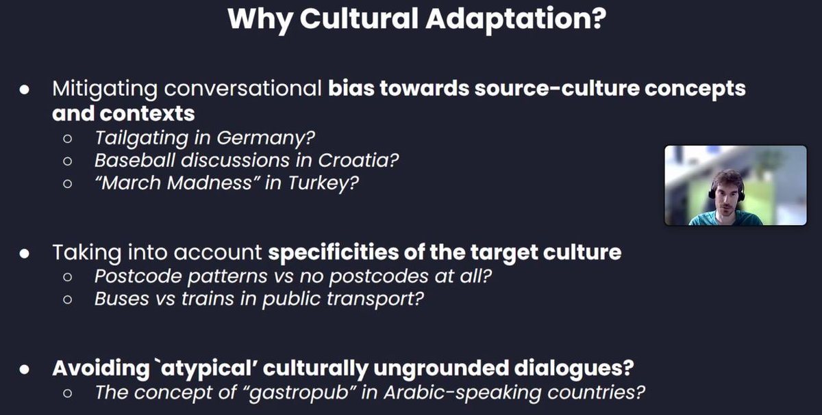 Ivan Vulić on cultural adaptation in multilingual systems: culture defines language in multiple ways. 

#unlpworkshop #lrec2024
