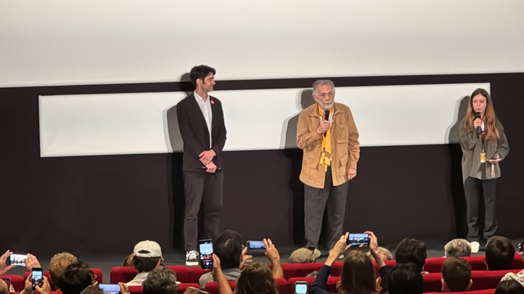 Coppola showed up at the the final Megalopolis screening today (I watched it a second time) and made everyone take a pledge??? Yup. #Cannes2024