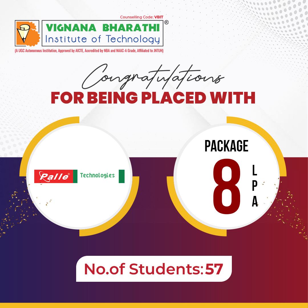 Big #Congratulations🤝👏🎉 to our talented students for securing placements with #PalleTechnologies at an impressive package of #8LPA! 
Your #Hardwork #Dedication have truly paid off. Here's to your bright futures!

#VBIT #Placements #PlacementSuccess #VBITPlacements #2024Batch
