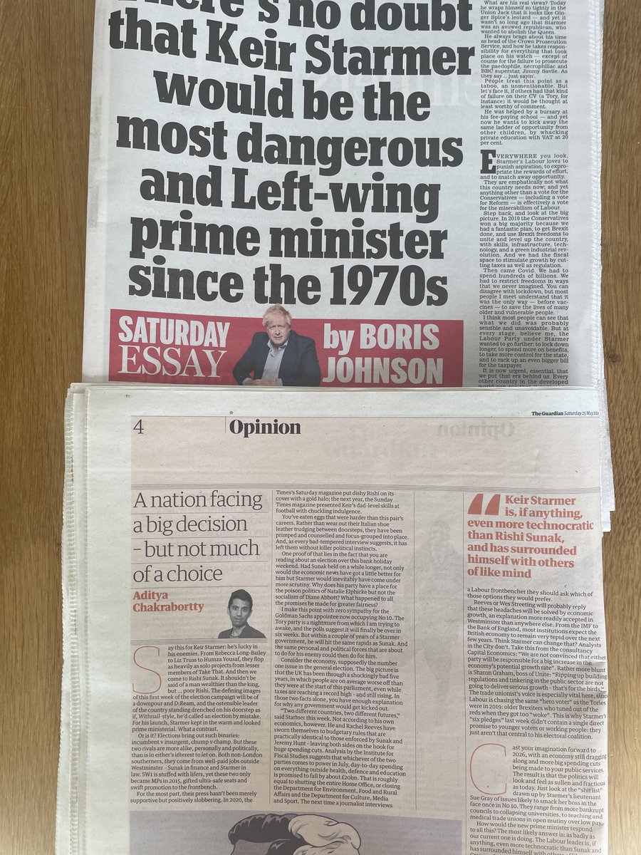 Two poor pieces this morning from two leading columnists. The Mail’s Johnson says Starmer is a dangerous leftist: the Guardian’s Chakrabortty that he is a Sunak clone. Both cannot be right: neither is. Starmer straddles Attlee and Blair: much more interesting - and significant