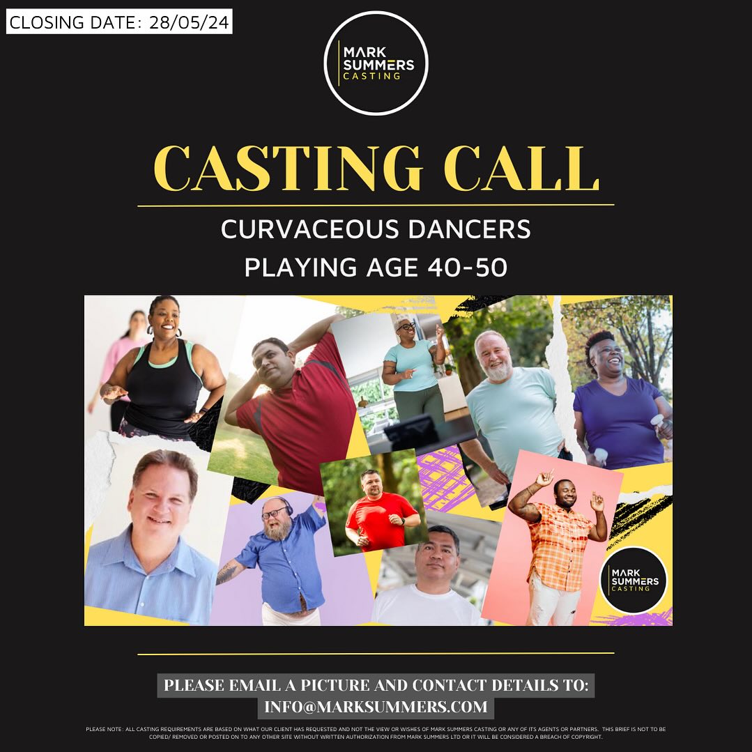 Urgent #weekend #castingcall for TVC #dancers with curvaceous body types playing age of 40 -60 based in the #UK #Europe. Please send a pic with your contact details location ASAP ! Info@marksummers.com please share #marksummerscasting #ukcasting #eucasting #castuk #dancers