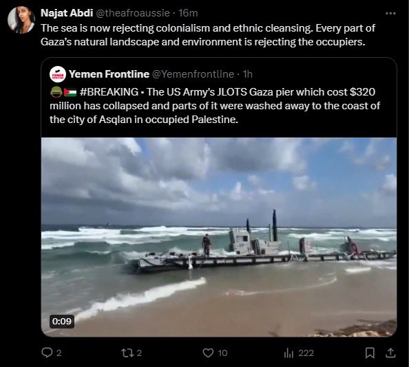 You’re insane. The other day you were cheering for the destruction of the humanitarian aid pier the US built for Gaza. Absolutely zero concern for Palestinian civilians and getting aid to them. You treat the war like a video game.