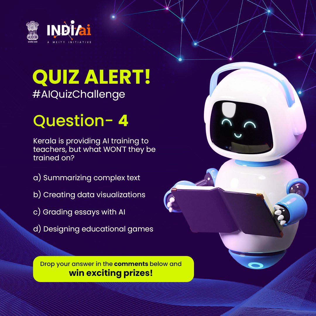 Think you know the answer? Drop it in the comments below! Stay tuned for the last question. P.S. Want a shot at winning exciting vouchers? Here’s how: -Answer all 5 quiz questions correctly. -Follow INDIAai on ALL platforms: Twitter, Instagram, Facebook, and LinkedIn. -Tag