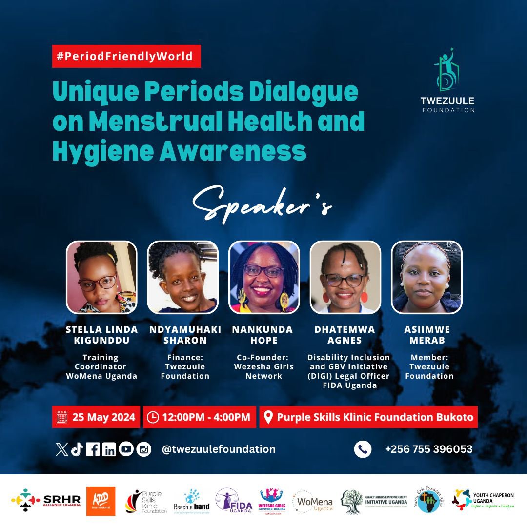 Don't miss our incredible lineup of speakers at the Unique Periods Dialogue on Menstrual Health and Hygiene Awareness. Together, we're breaking barriers and building a brighter future! #PeriodFriendlyWorld #UniquePeriods