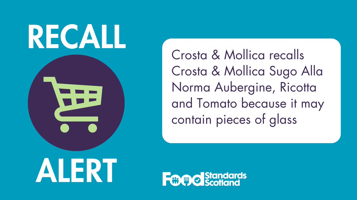 Food Alert: Crosta & Mollica is recalling Crosta & Mollica Sugo Alla Norma Aubergine, Ricotta and Tomato because it may contain pieces of glass making this product unsafe to eat. The affected product has only been sold in Waitrose stores. For more info bit.ly/4bOVVHe