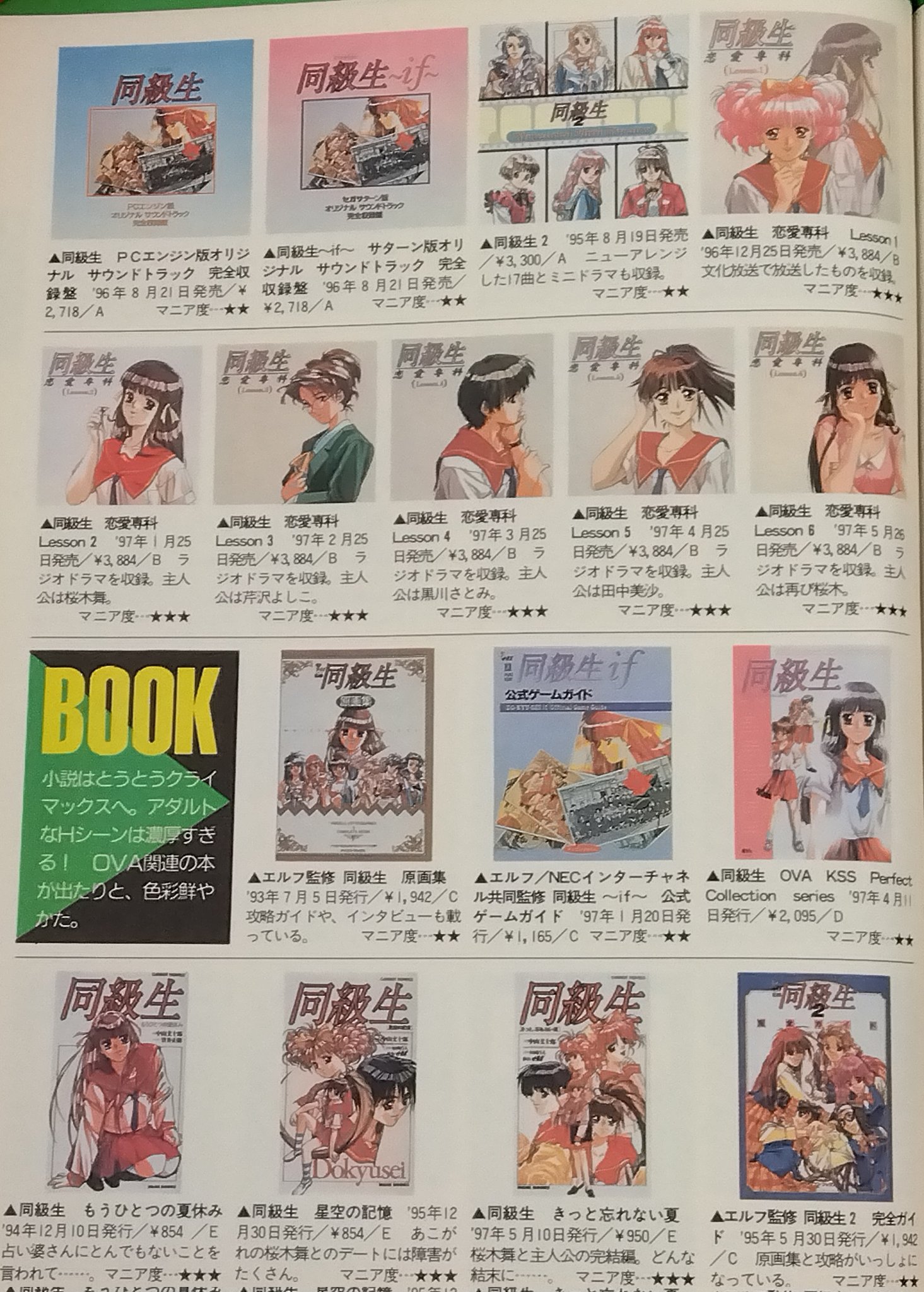 同級生 原画集 同級生2 完全ガイド 攻略本 エロゲー イラスト集