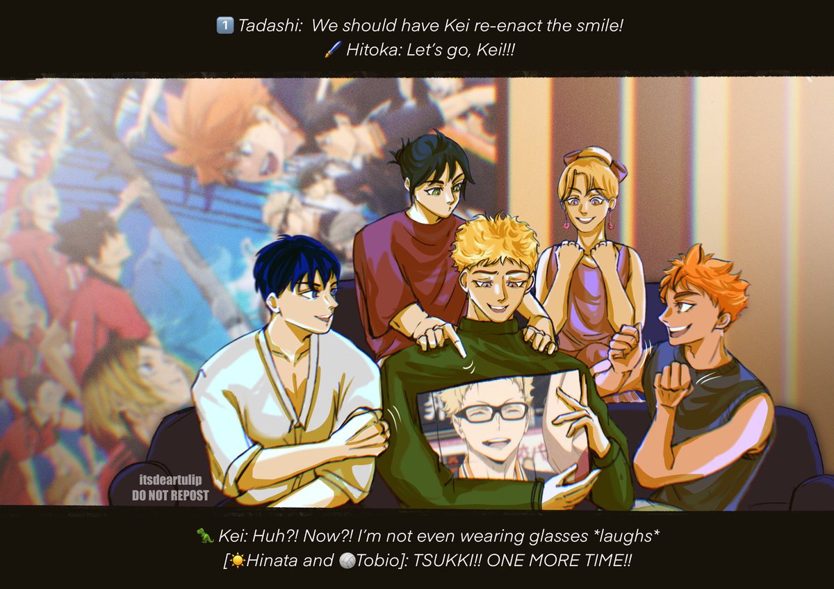 itsdeartulip's tweet photo. 🎬🍿 HAIKYU BEHIND THE SCENES PT 2: Tsukishima Kei Re-enacts the Smile ft. Karasuno 1st Years’ Actors 🎬🍿 

yes, yamaguchi has a small man bun &amp; yes tsukki is not wearing glasses 🥰 enjoy 

#kageyamatobio #hinatashoyo #yamaguchi #yachi #tsukishima #karasuno #haikyu #hq_anime https://t.co/Ytfle58yeU