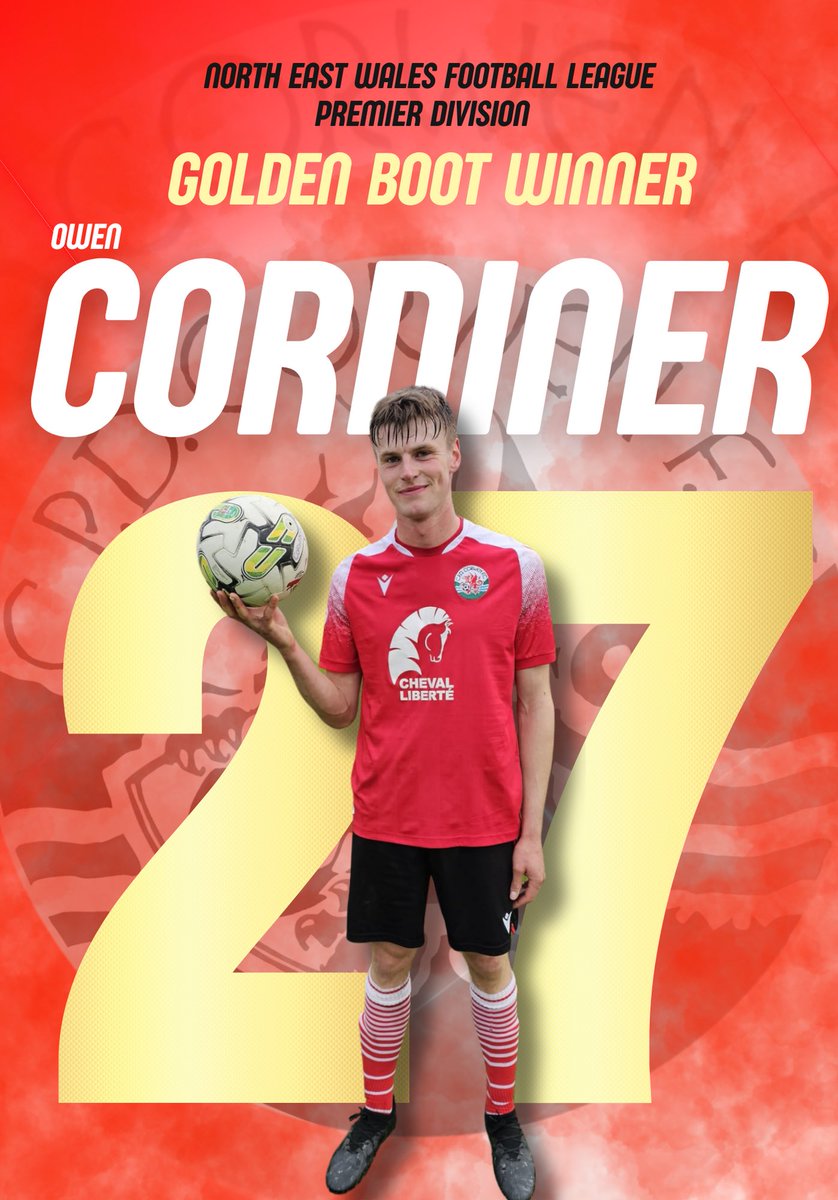 27 Goals in 21 appearances ⚽️ The North East Wales Football League Premier Division Golden Boot Winner, Owen Cordiner 🏆🔴 Congratulations from everyone at the club👏🏽
