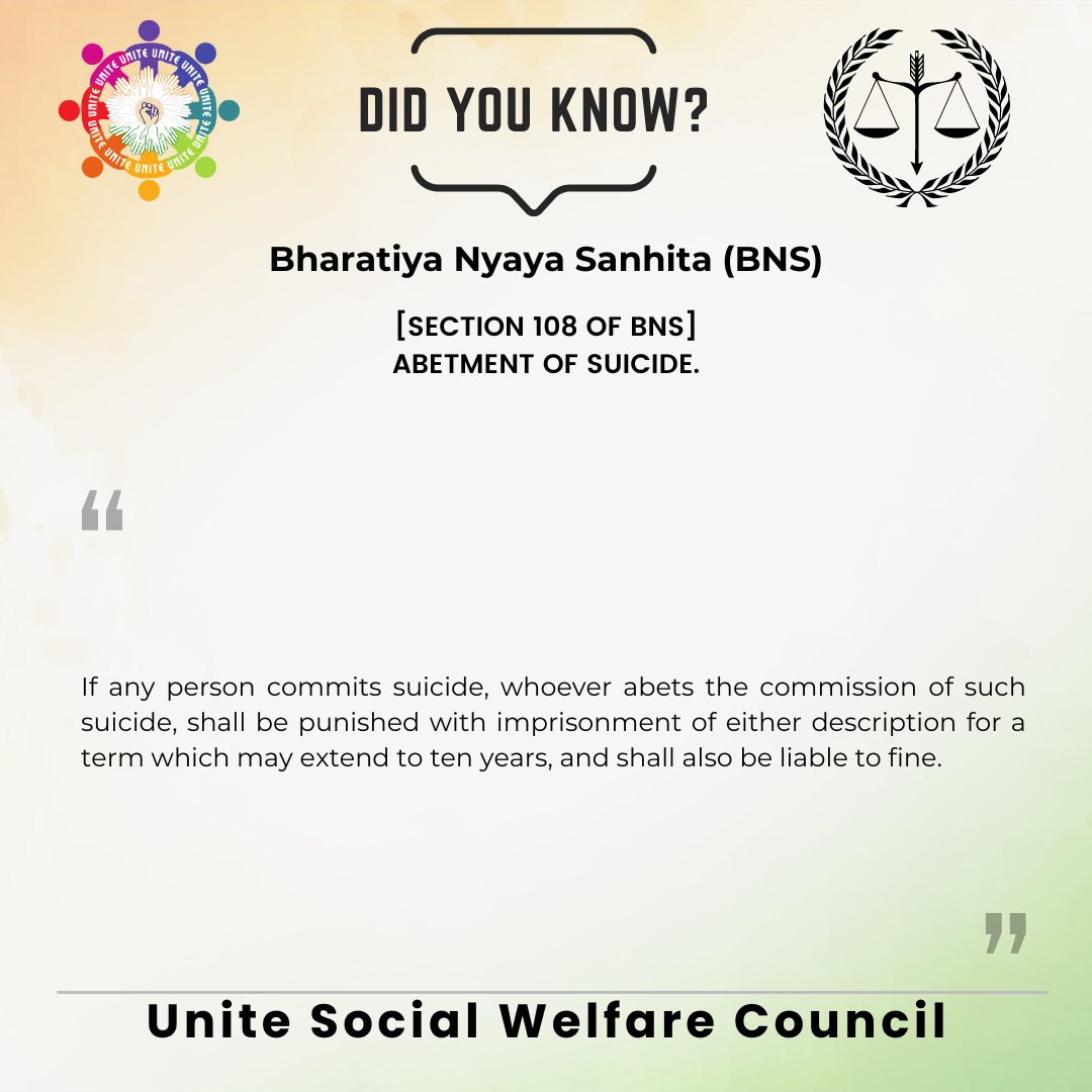 Section 108 in THE BHARATIYA NYAYA SANHITA, 2023 – BNS

Abetment of suicide.

#uswc #abetted #suicide #imprisonment #legalconsequences #justice #prevention #humanlife #accountability #punishment #deterrence