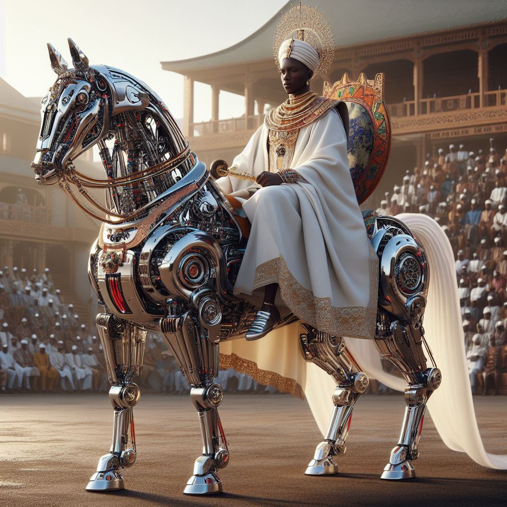 MuazuMusaMuhd's tweet photo. Robot Human Hybrid Emir of Kano during Sallah celebrations in 2654. When Robots are already out masters. https://t.co/R0khHIrta9