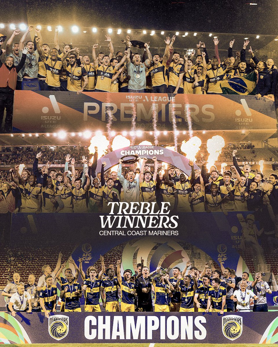 History has been made by your Mariners. The A-League's 𝐅𝐈𝐑𝐒𝐓 𝐄𝐕𝐄𝐑 treble winners! 🏆🏆🏆

#CCMFC #TakeUsToTheTop