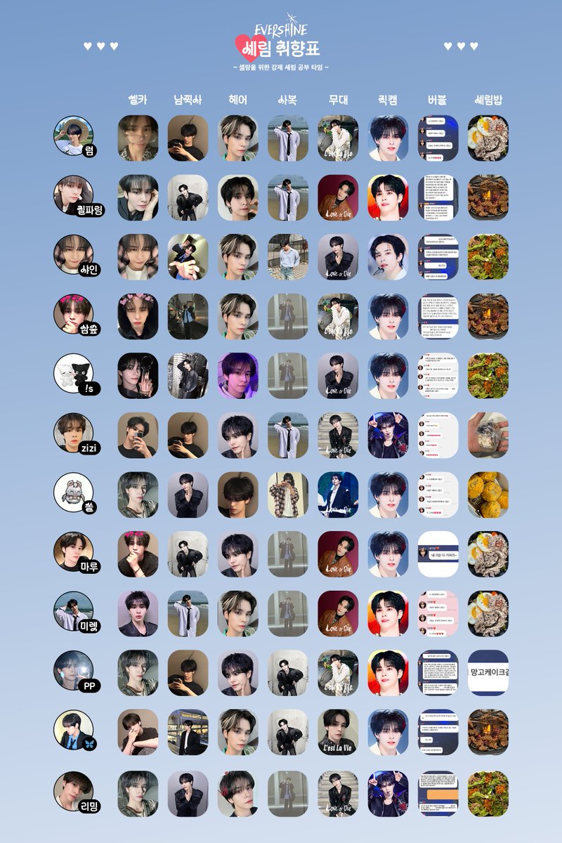 ⋆ ˚｡⋆୨ #세림 ♡ 취향표 ୧⋆ ˚｡⋆  

 🩵 EVERSHINE 활동 ver. 

세림 생각 더 하기💭
+ <a href="/78ds_/">칠파링</a>