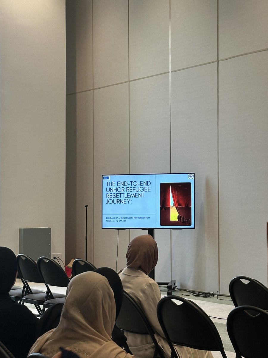 AAMS_Canada's tweet photo. Haanya Lone Sahiba talks about the UNHCR Refugee Settlement Journey: the case of Ahmadi Muslims, fleeing from persecution in Pakistan to Canada, through transit countries. #QuEST2024 #AAMS_Canada https://t.co/uKkEACIPu3