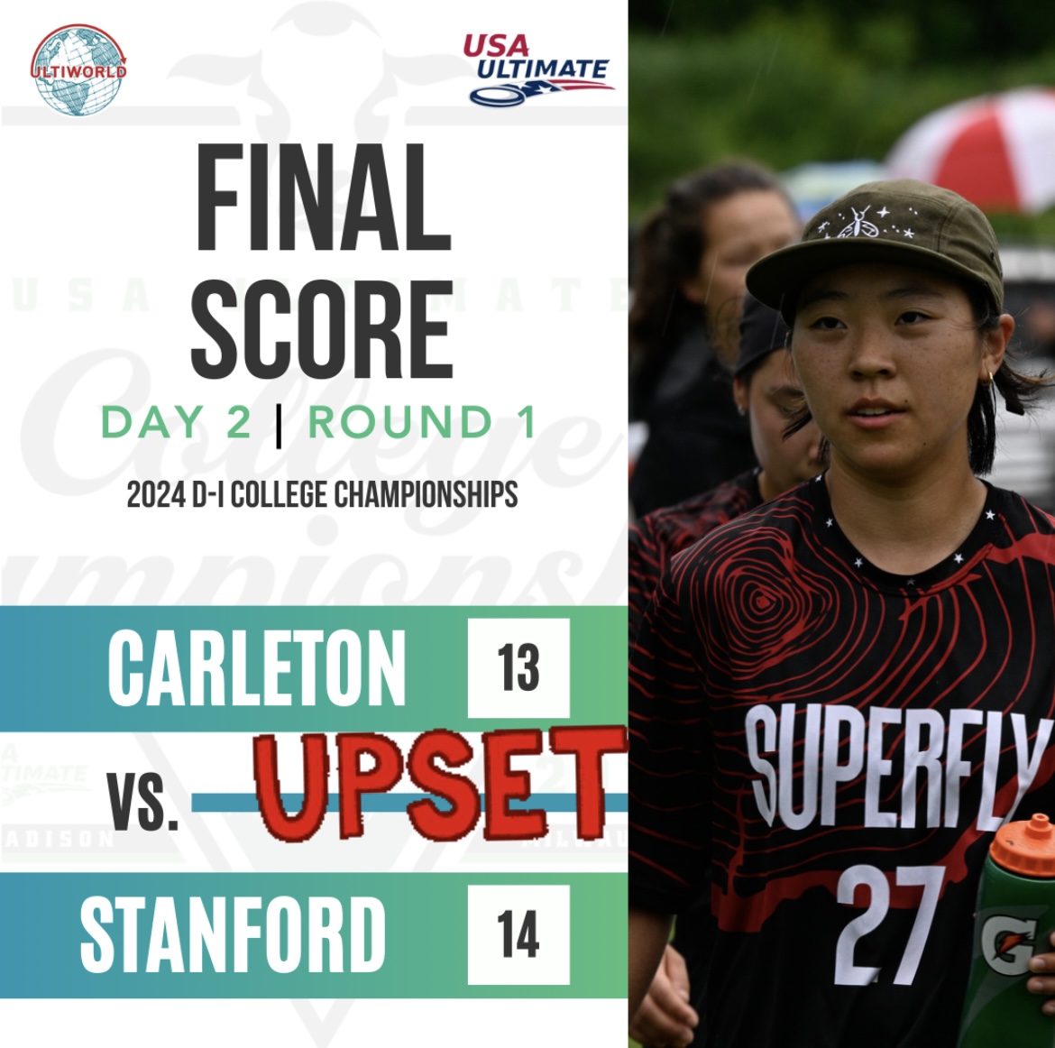 Stanford Superfly with the huge universe upset over Carleton in pool play!