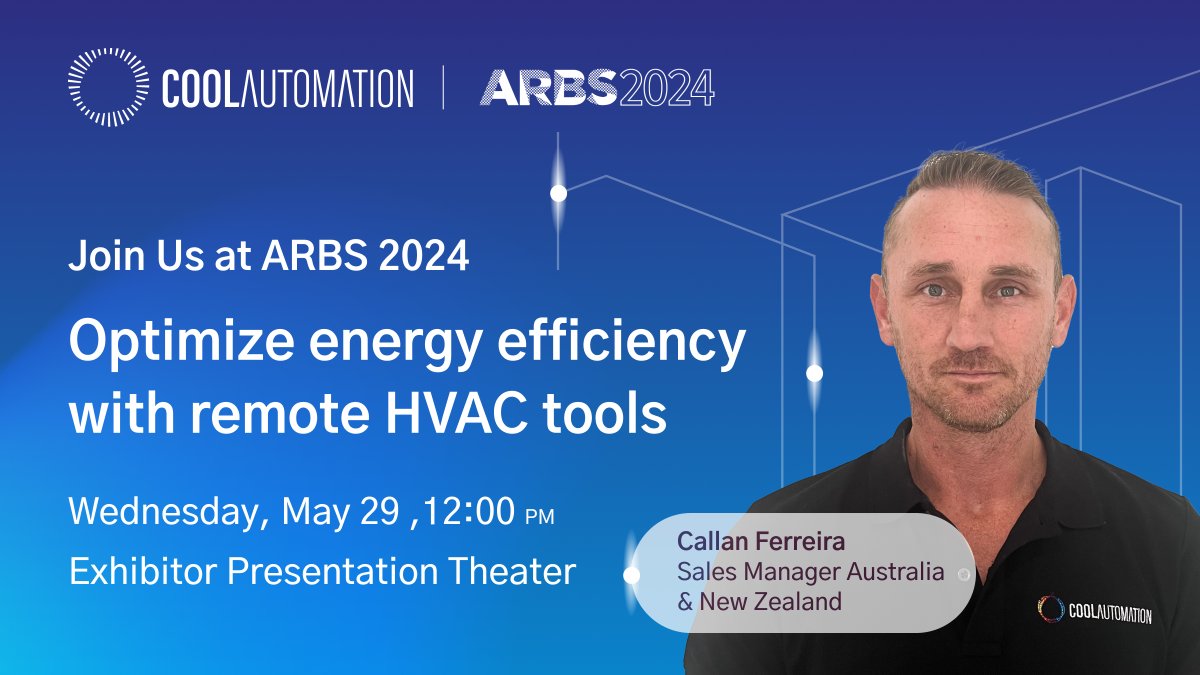 Cool_Automation's tweet image. Attending #ARBS2024? Join CoolAutomation’s Sales Manager for Australia &amp;amp; New Zealand, Callan Ferreira, for a session on cutting costs and boosting energy efficiency with remote HVAC tools.

See you there!

#EnergyEfficiency #HVACControl