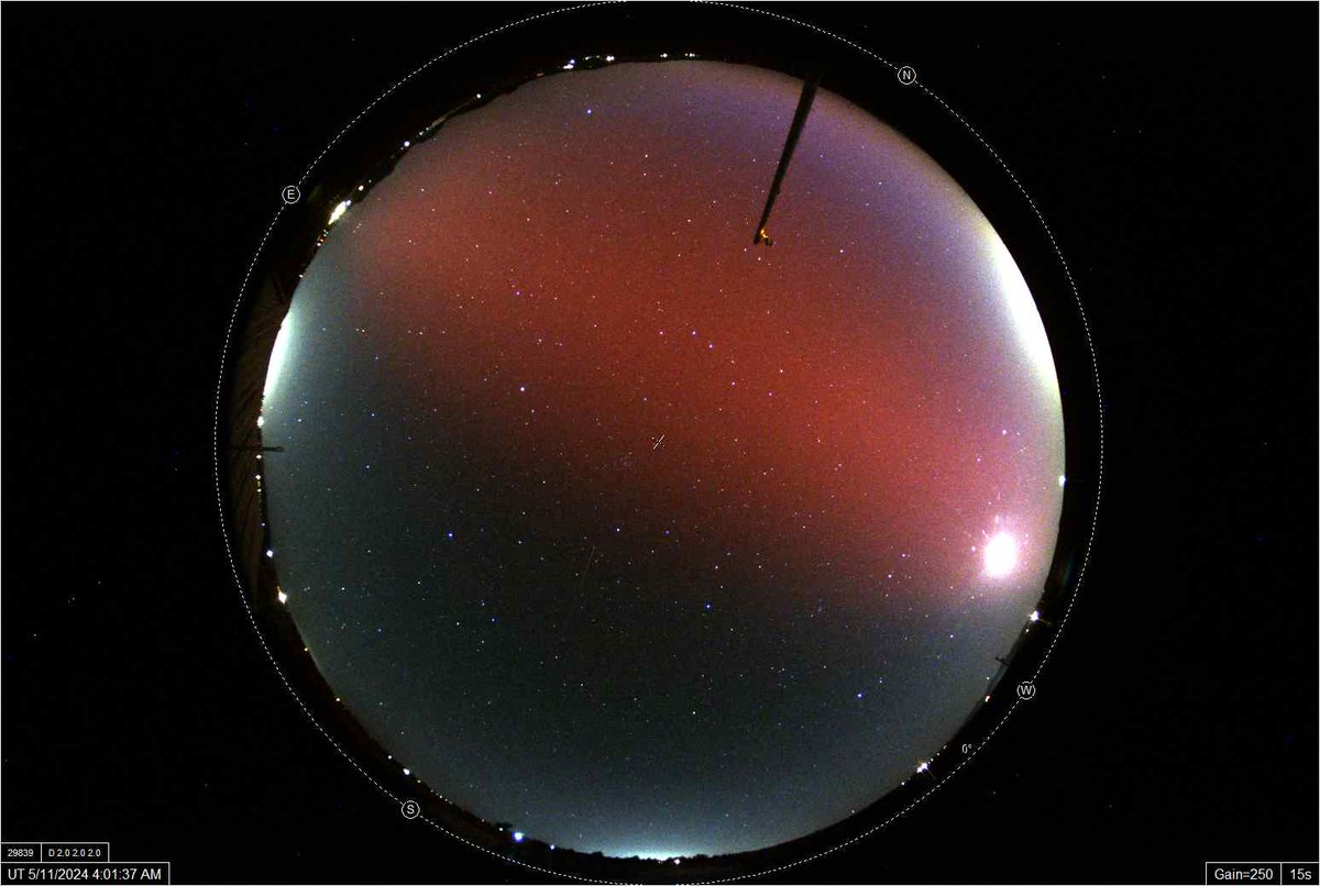 On May 10 Tim Hunter observed a great auroral light in Tucson, the reddish glow covering half of the sky.