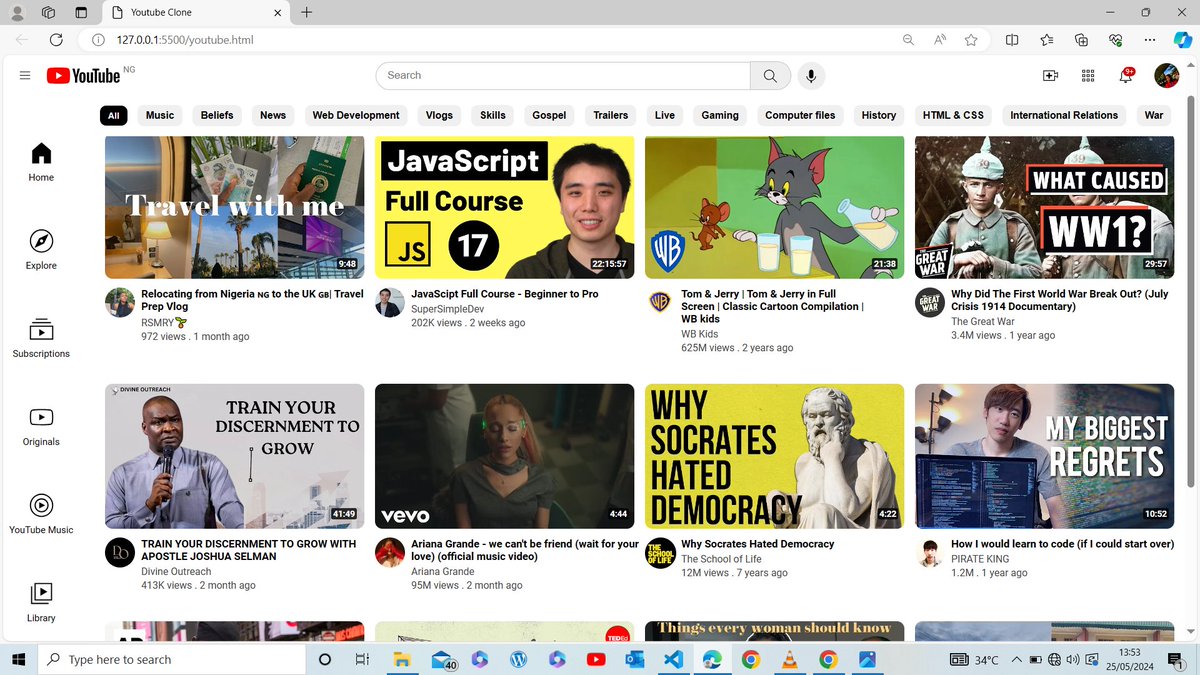 symply_esther1's tweet image. Finally completed my HTML and CSS YouTube clone! One step at a time ⏱️💻 #webdevelopment #HTMLandCSS #Coding #Youtubeclone.